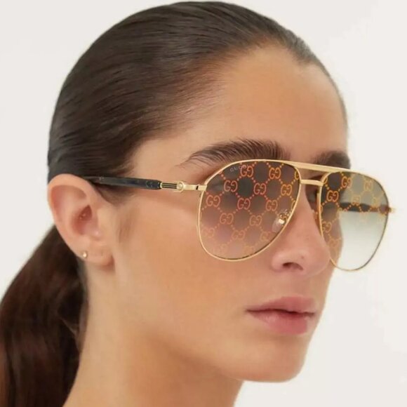 NEW GUCCI AVIATOR SUNGLASSES GUCCI GG1220S 004 GOLD/GREEN UNISEX EYEWEAR - Picture 1 of 5